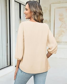 VALOLIA Chiffon Blouses for Women, Begie Lace Embroidered